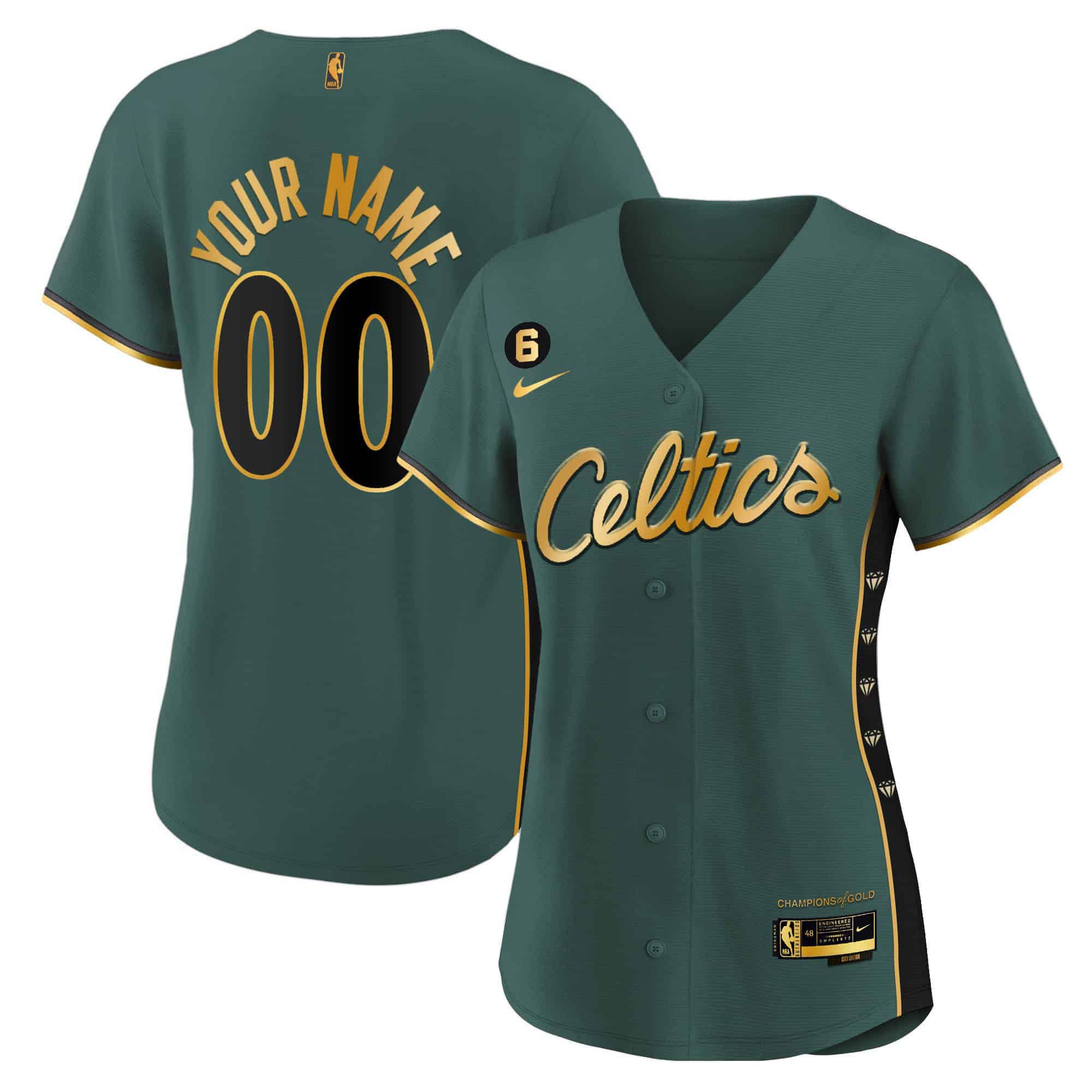 Women Boston Celtics Green 2024 Nike Baseball Custom NBA Jersey style 2